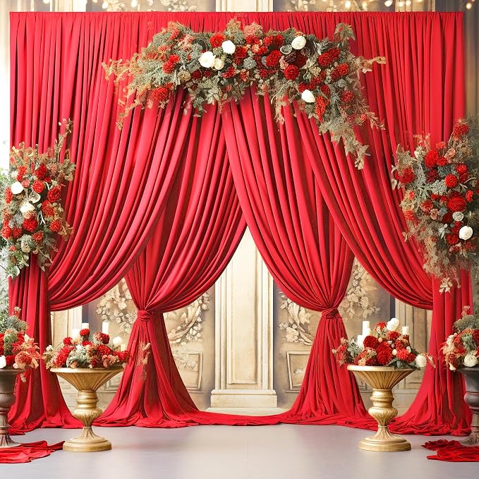 10x12 Red Backdrop Curtains for Wedding Party Wrinkle Free Backdrops Curtain - Image 4