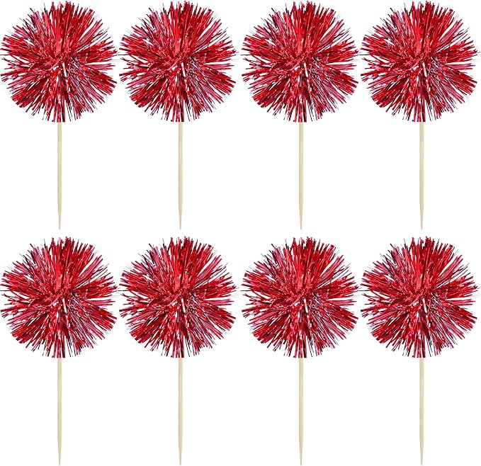 Gyufise 30Pcs Foil Firework Cupcake Toppers Sparkle Tinsel Cake Toppers Tinsel - Image 3