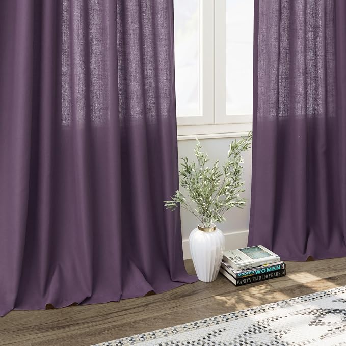 Plum Linen Curtains 96 Inches Long 2 Panels Set - Image 6