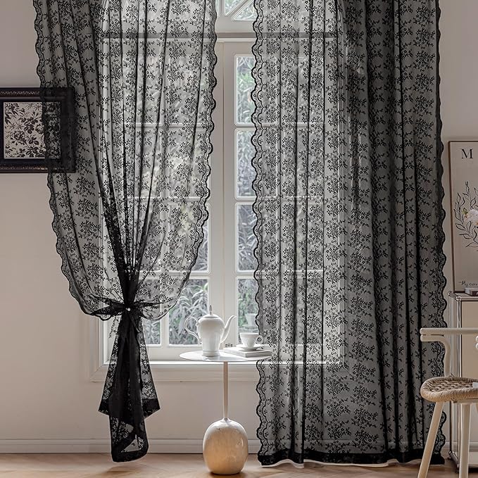 Anmao Vintage Lace Curtains 102 Inches Long 2 Panels Set, Romantic Elegant - Image 4