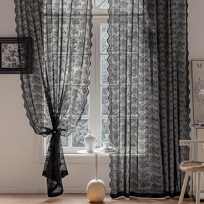 Anmao Vintage Lace Curtains 90 Inches Long 2 Panels Set, Romantic Elegant Light - Image 5