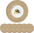 Woven Placemats for Dining Table Set of 6, 100% Natural Straw, Rustic Round by CYSISTERS