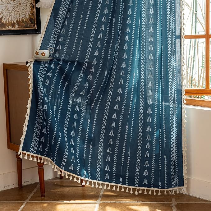 Boho Navy Blue Curtains 63 inch Length - Image 4