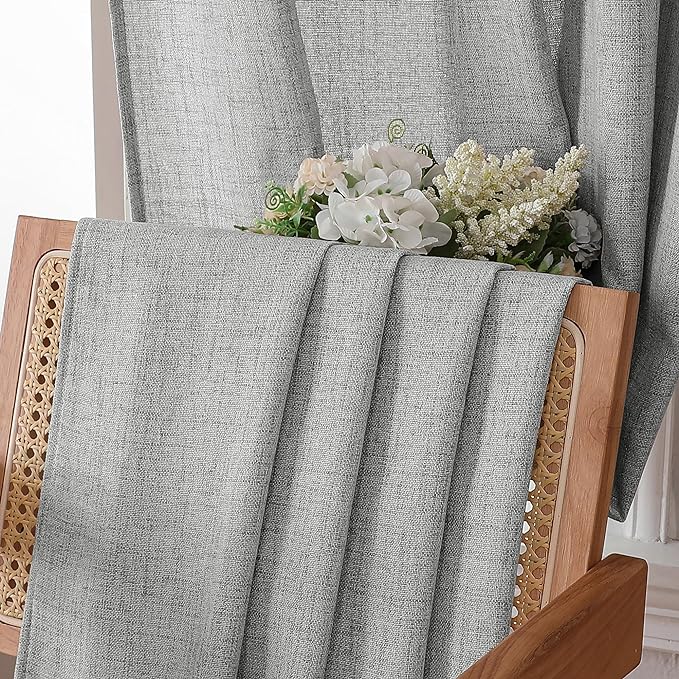Tollpiz Linen Curtain Bedroom Rod Pocket Semi Sheer Curtains Burlap Light - Image 6