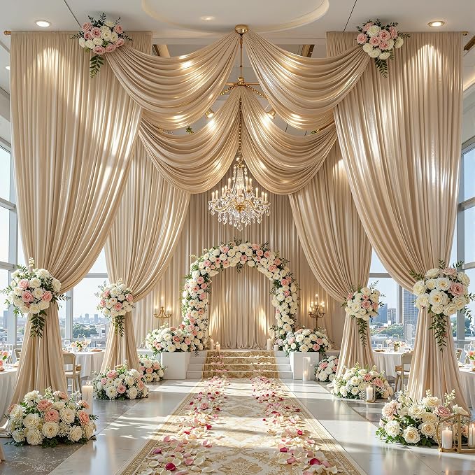 20x10ft Champagne Gold Glitter Backdrop Curtain - Image 6