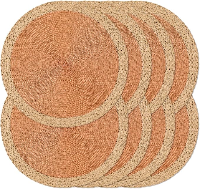 Round Placemats Set of 8, Woven Table Mats, Wide Edge, 15 Inch Diameter by Noctiflorous
