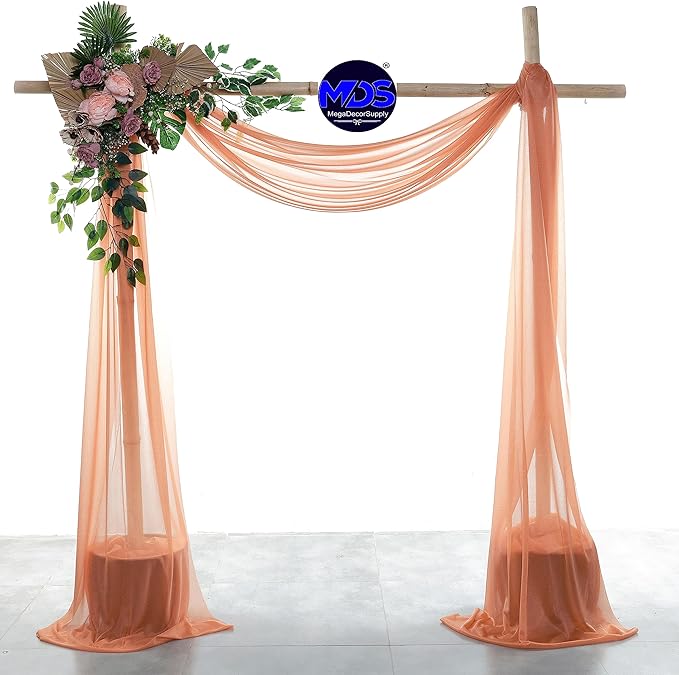 MDS Halloween Chiffon Draping Fabric - 1 Panel, 30" Wide x 40ft Long - Sheer Spooky Arbor & Canopy Drapery for Haunted House Backdrops, Party Ceilings, DIY Costumes & Themed Events - Coral Peach