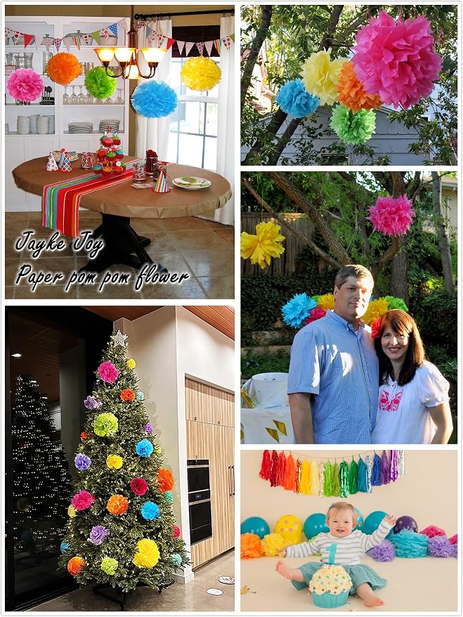 12pcs Colorful Paper Pom Poms Set - Image 3