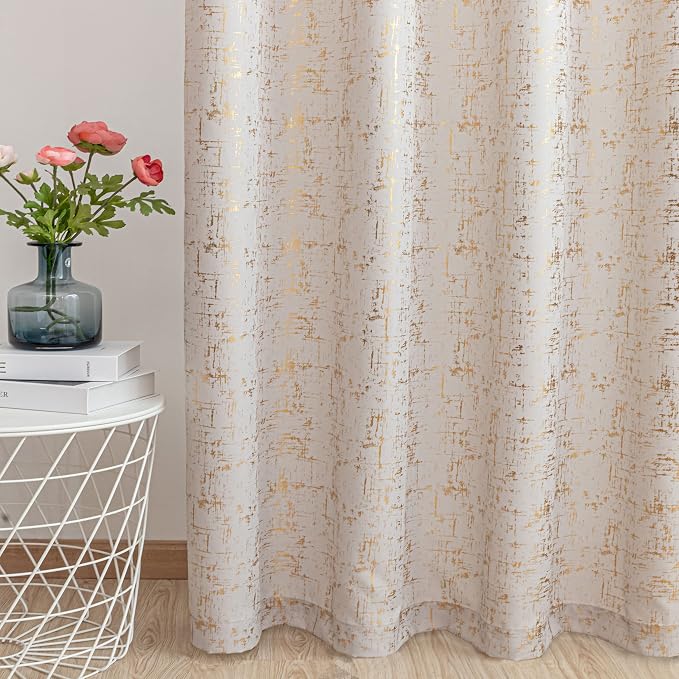 Taisier Home Gold Foil Print Linen Textured Curtains Geometric Dots Pattern - Image 7