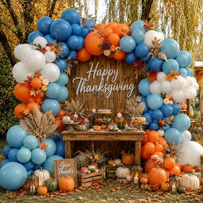 Dusty Blue Orange Fall Balloon Arch Garland Kit 91Pcs Double Stuffed | Burnt by DOUBLELAYERBALLOON