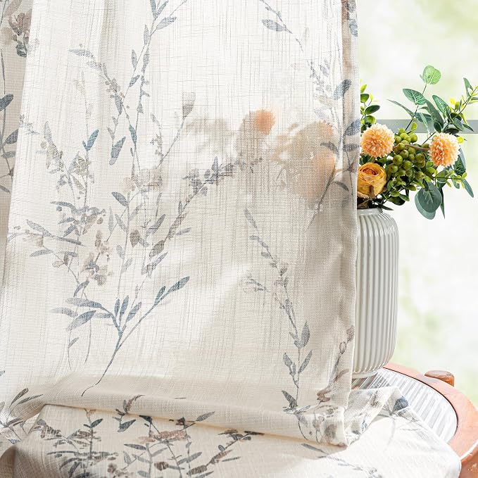 MYSKY HOME Sheer Floral Curtains 63 Inch Long - Image 7