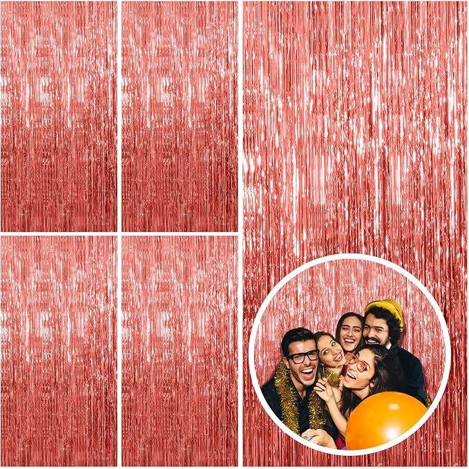 5 Pack Rose Gold Fringe Curtain Backdrop Birthday Bachelorette Party by BOMSI