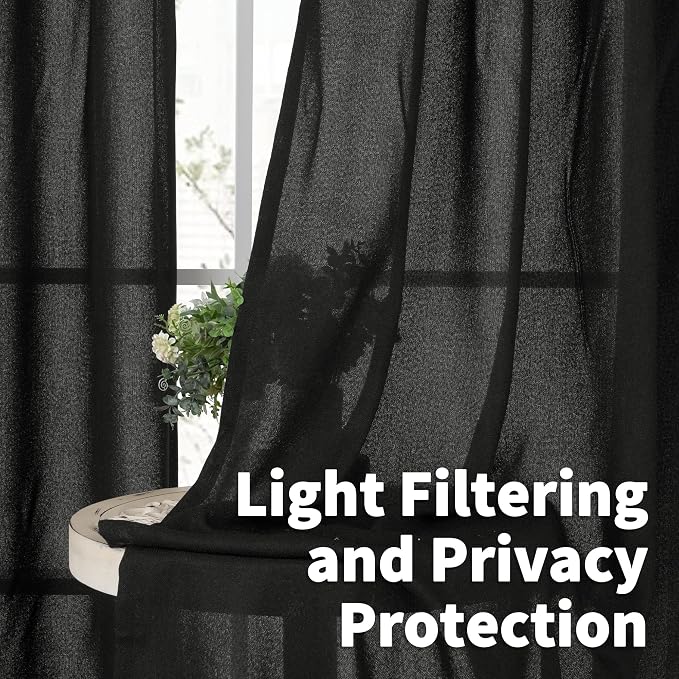 YoungsTex Black Linen Curtains 72 Inches Long - Image 2