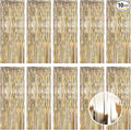 10 Pack Champagne Gold Foil Curtain Backdrop 3.2ft x 9.8ft Metallic Tinsel Foil Fringe Curtains Streamer Photo Booth Backdrop for Birthday Party Engagement Bachelorette Party Decorations