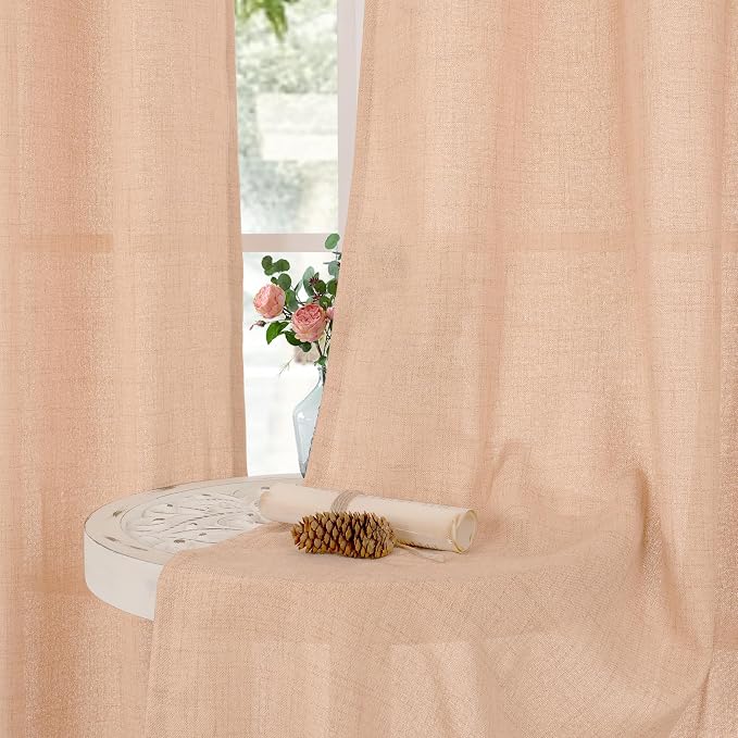 YoungsTex Peach Linen Curtains 84 Inch Length - Image 3