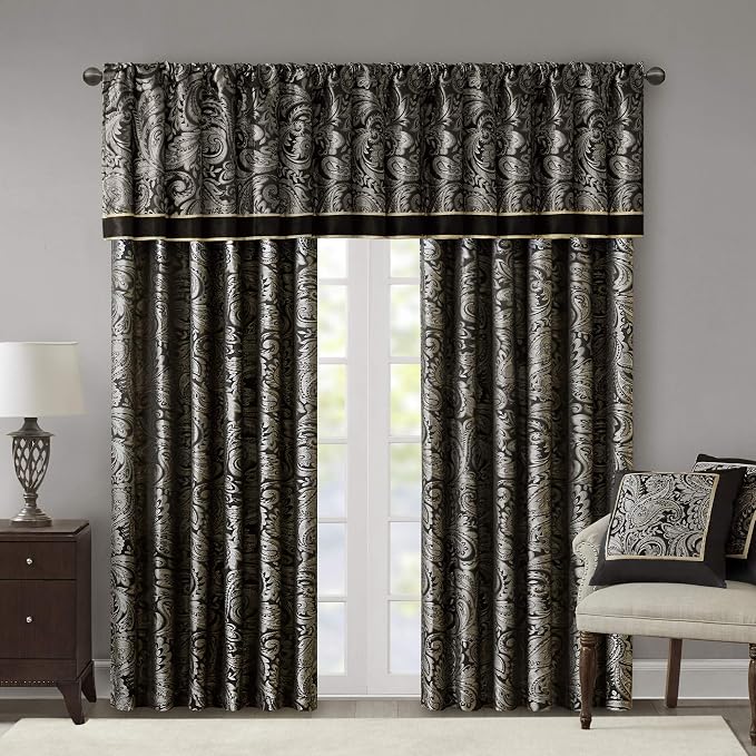 Madison Park Aubrey 2 Panel Curtain Faux Silk Paisley Jacquard, Rod Pocket - Image 9