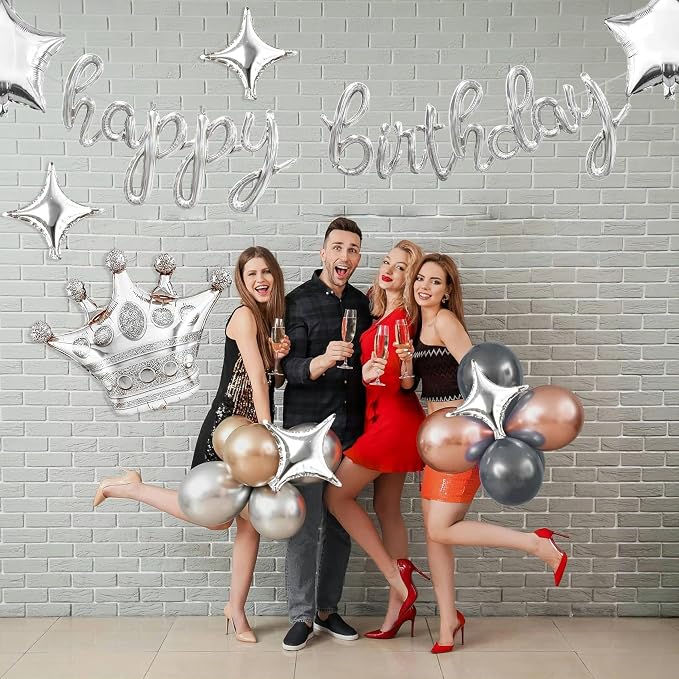 Silver Happy Birthday Balloons Banner 18 Inch Script/Cursive Foil Mylar Letter - Image 5