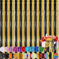 Black Gold Metallic Tinsel Foil Fringe Curtains, 4 Pack 3.3x8.3 Feet Party by NUWDHP