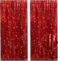 2 Pack Red Metallic Tinsel Foil Fringe Curtain, 3.2Ft x 8.2Ft Tinsel Curtain by welcomePIGETALE