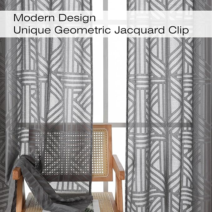Simplebrand Semi Sheer Charcoal Grey Curtains 84 Inches Long 2 Panels, Light - Image 4