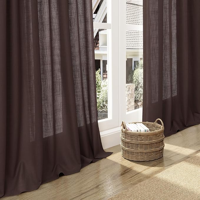 Coffee Linen Curtains 80 Inch Length 2 Panels Set Back Tab Rod Pocket Textured - Image 6