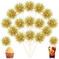 Chinco 100 Pcs Foil Firework Cupcake Toppers Gold Sparkle Tinsel Cake Toppers by Chinco