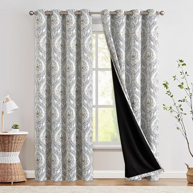 jinchan Yellow Blackout Curtains 84 Inch Damask Vintage Grommet 2 Panels | Room by JINCHAN