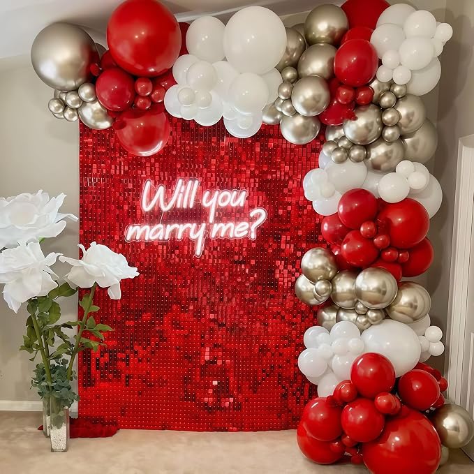 Red and White Balloons Set, 12 Inch Sand White Red and Gold Balloon, Metallic - Image 5