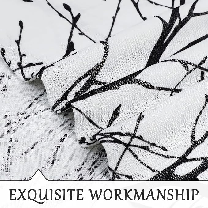 FMFUNCTEX Linen Black White Semi Sheer Print Curtains 72 Inch Long 2 Panels | - Image 4