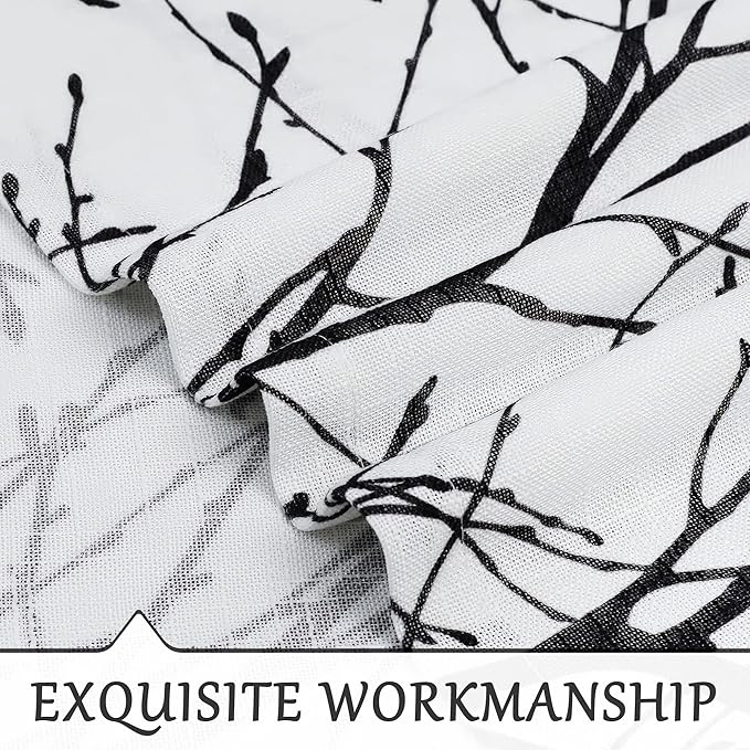 FMFUNCTEX Linen Black White Semi Sheer Print Curtains 54 Inch Long 2 Panels | - Image 4