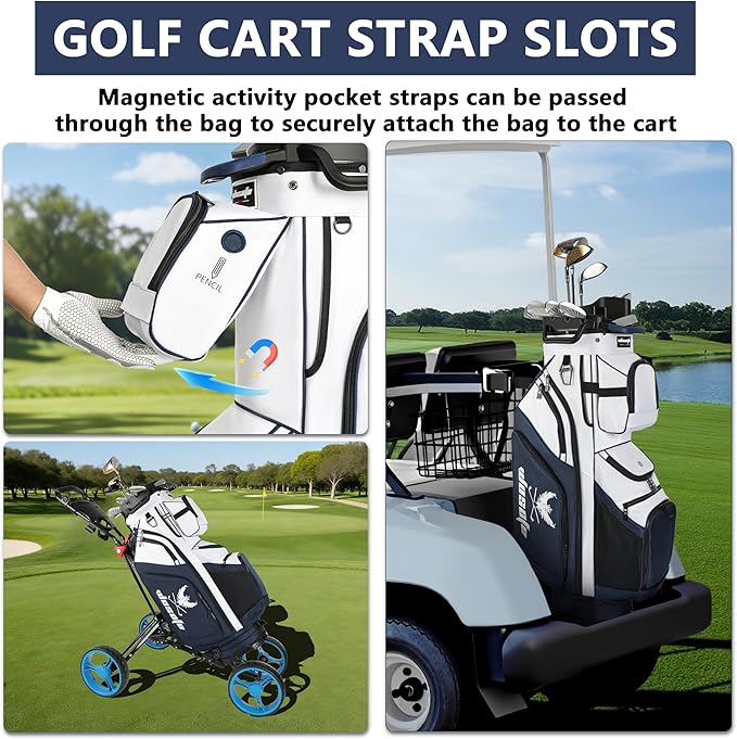 14 Way Full-Length Divider Top Men Golf Cart Bag, Fixed Slots Clubs Organized Premium Oxford Cloth Women 13 Pockets Black Blue Green Golf Bag with 3 Handles Cooler Rain Cover