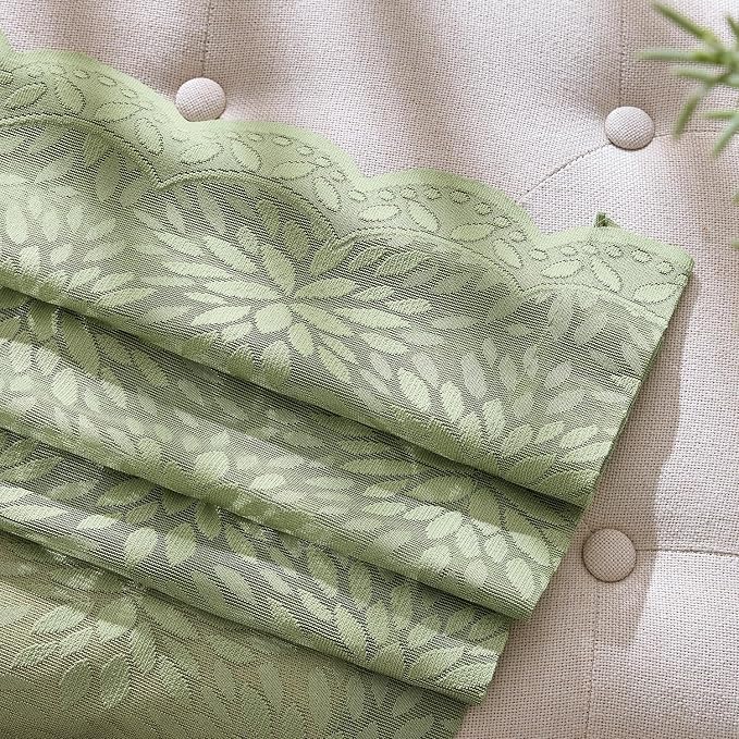 MIULEE Vintage Floral Scalloped Lace Curtains, Sage Green 52" W x 63" L | 2 - Image 5
