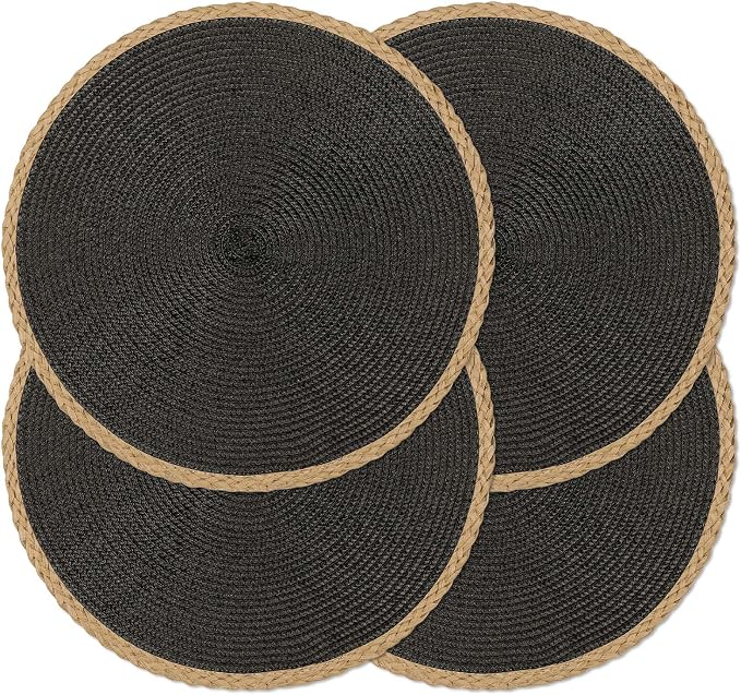 Round Placemats Set of 4, Woven Table Mats, Thin Edge, 15 Inch Diameter by Noctiflorous