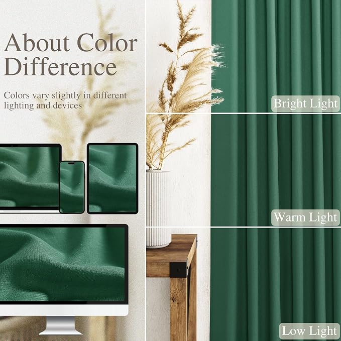Dark Green Linen Curtains 102 Inches Long Rod Pocket Back Tab Drapes 2 Panels - Image 3