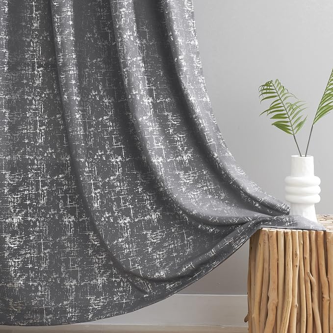 Taisier Home Silver Foil Print Linen Textured Curtains Geometric Dots Pattern - Image 3
