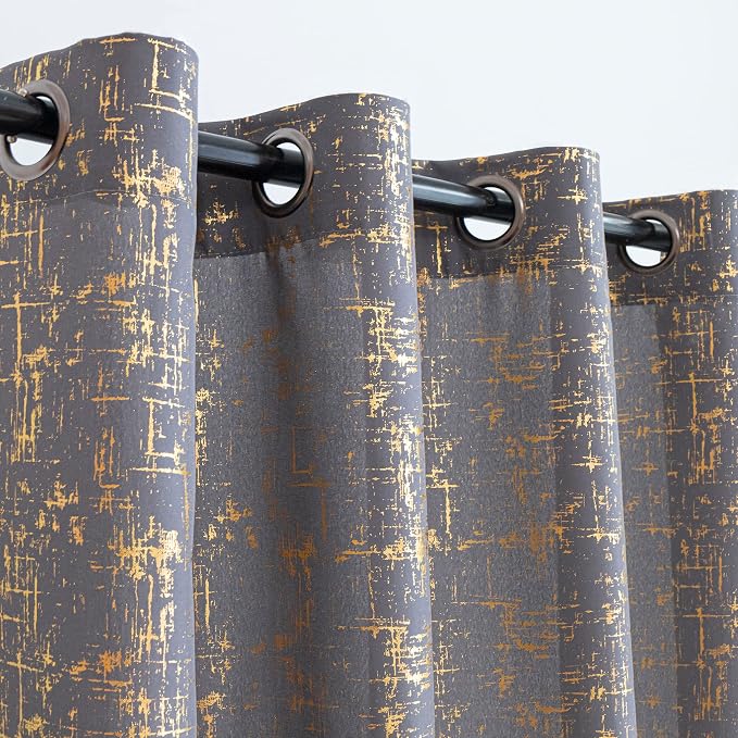 Taisier Home Gold Foil Print Linen Textured Curtains Geometric Dots Pattern - Image 6
