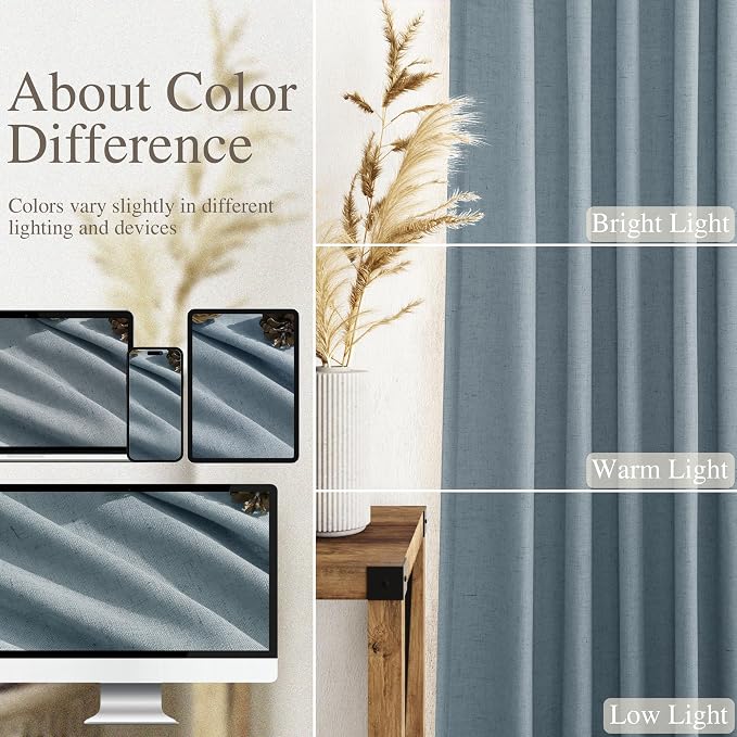 Light Blue Linen Curtains 63 Inches Long 2 Panel Sets - Image 3