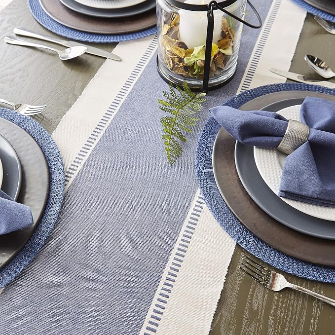 DII Dobby Stripe Table Runner, French Blue & Cream Background | Woven - Image 6