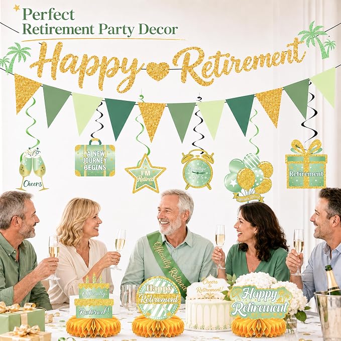 17 Pcs Green Gold Retirement Party Decorations - Image 7