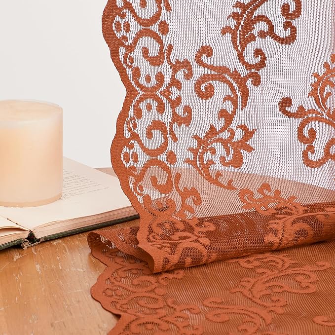 Brunt Orange Lace Curtains 63 Inch Length 2 Panels Set - Image 4