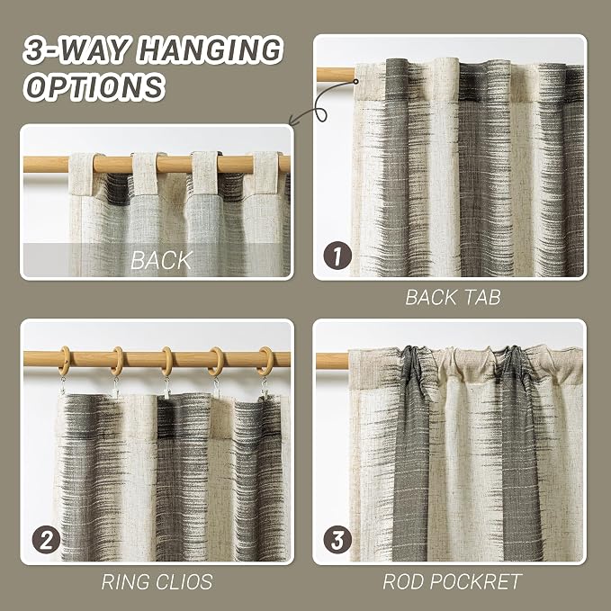 MYSKY HOME Ceiling Curtains for Living Room, Farmhouse Style Lines Printed - Image 4