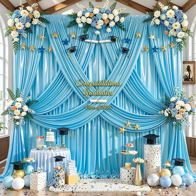 20x10ft Sky Blue Glitter Backdrop Curtain - Image 5