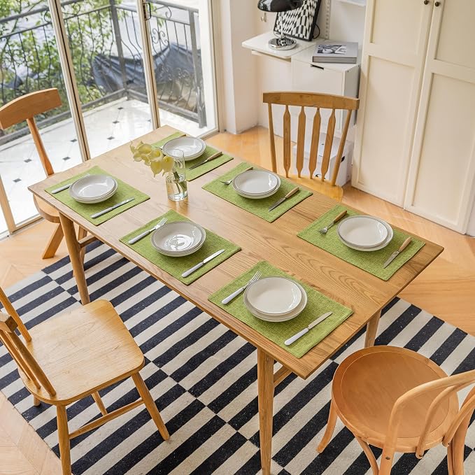 Demetex Placemats Set of 6 Green Decorative Table Mats Modern Linen Placemats - Image 7