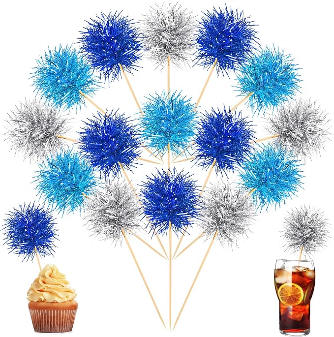 Chinco 100 Pcs Foil Firework Cupcake Toppers Sparkle Tinsel Cake Toppers Cake by Chinco