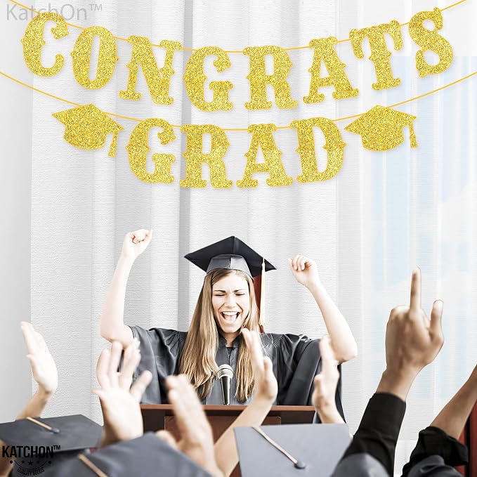 KatchOn Glitter Gold Congrats Grad Banner 2026, Graduation Decoration 2026 | No - Image 8