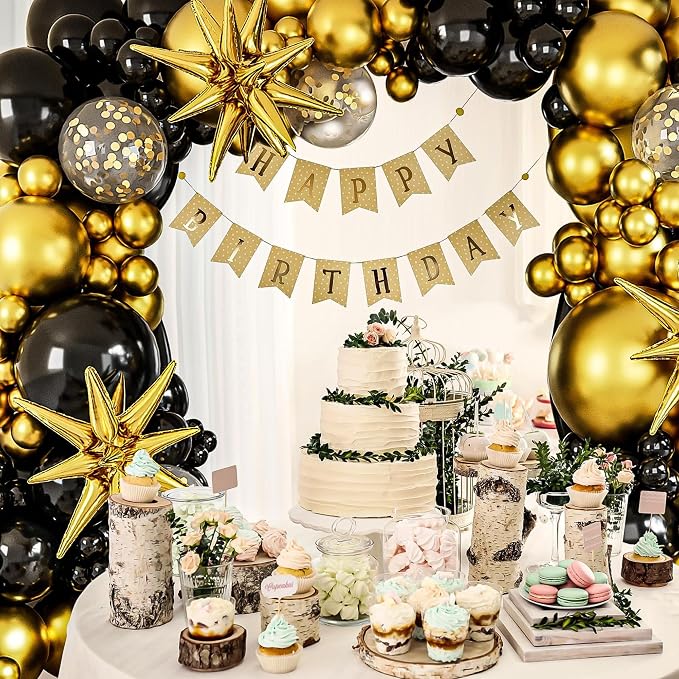 Black and Gold Balloon Garland Arch Kit 142pcs, Mixed Size Metallic Latex - Image 2