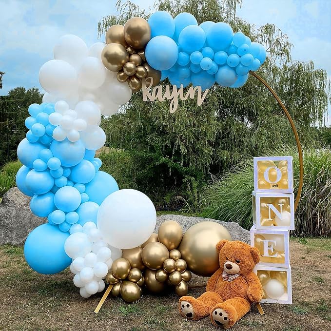 Blue Gold White Latex Balloons, 50 Pack 12 Inches light Blue Balloons Helium - Image 7