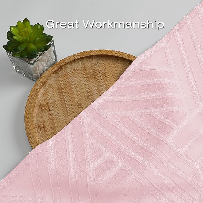 Simplebrand Blush Semi Sheer Curtains 45 Inch Length 2 Panels, Geometric - Image 6