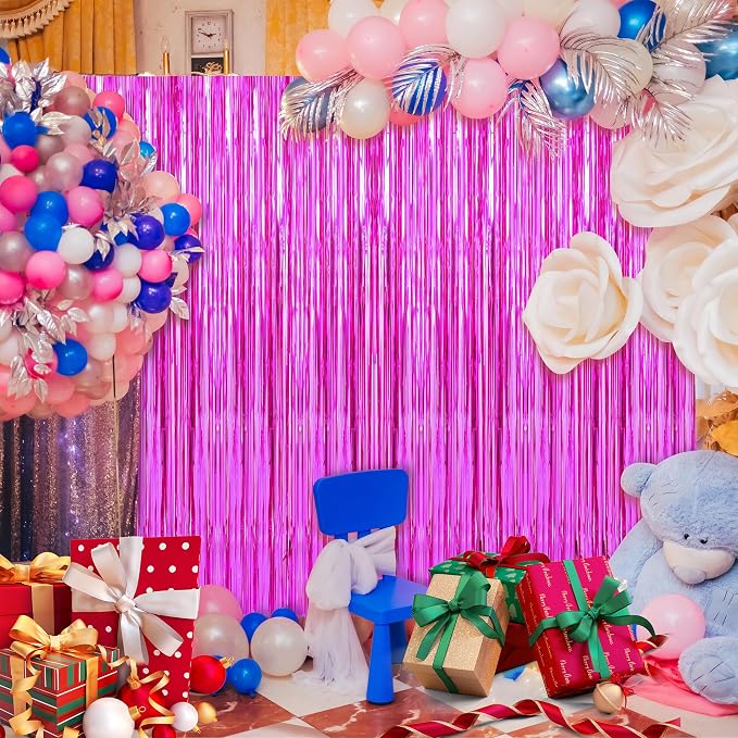 3 Pack 3.3 x 9.9 ft Hot Pink Fringe Backdrop Streamers Party Decorations | Foil - Image 6