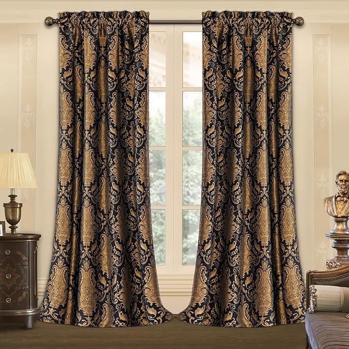 Loom and Mill Luxury Black Damask Curtains by LoomandMill
